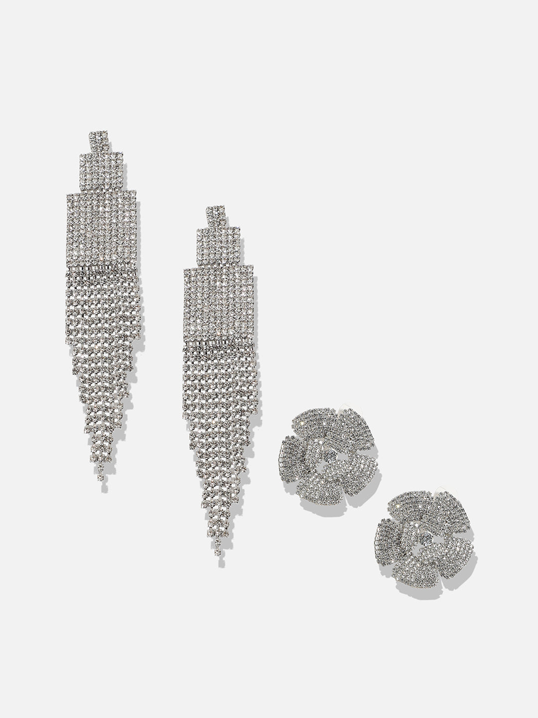 Pack Of 2 Silver-Plated Contemporary Drop Earrings