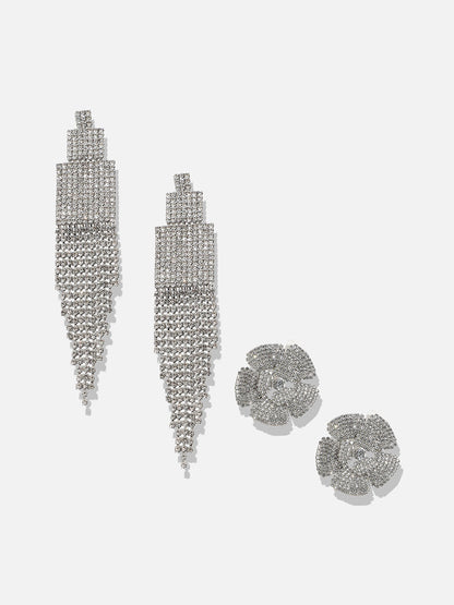 Pack Of 2 Silver-Plated Contemporary Drop Earrings