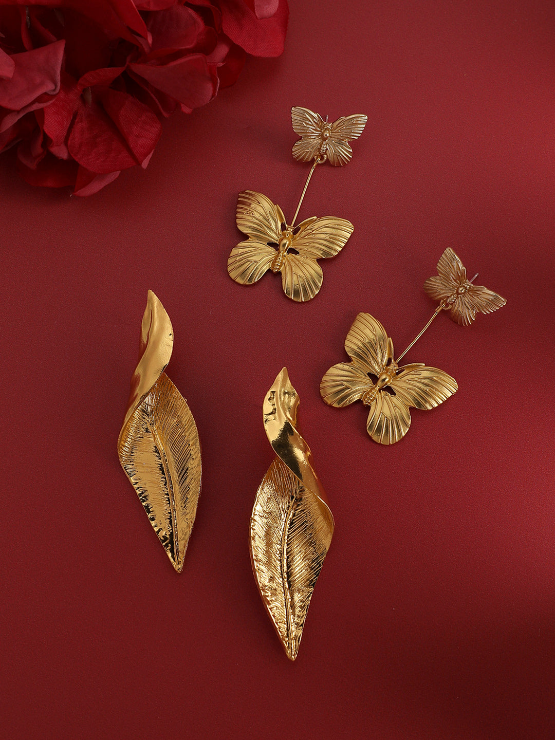 Fancy Flourish Set Of 2 Gold-Plated Contemporary Drop Earrings