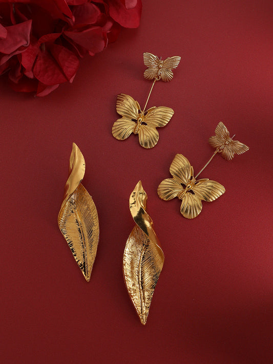 Fancy Flourish Set Of 2 Gold-Plated Contemporary Drop Earrings