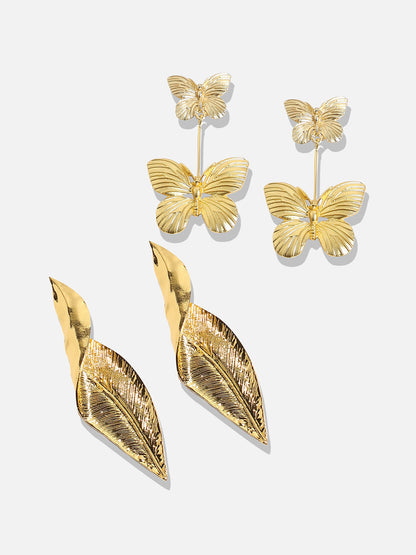 Fancy Flourish Set Of 2 Gold-Plated Contemporary Drop Earrings