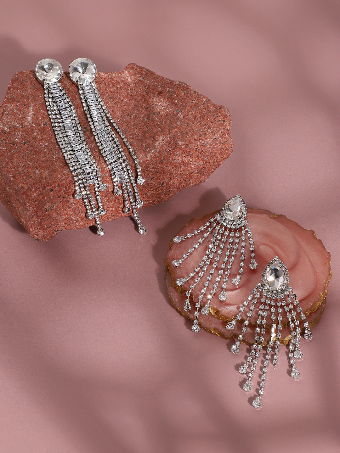 Set Of 2 Silver-Plated Contemporary Drop Earrings