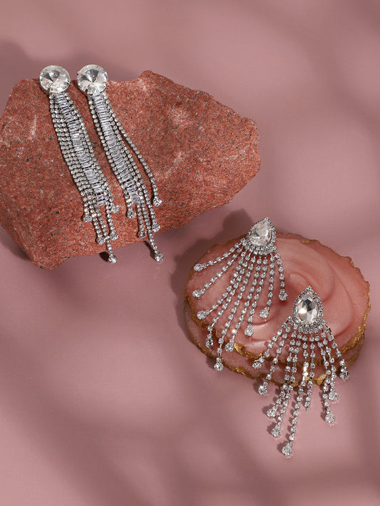 Set Of 2 Silver-Plated Contemporary Drop Earrings