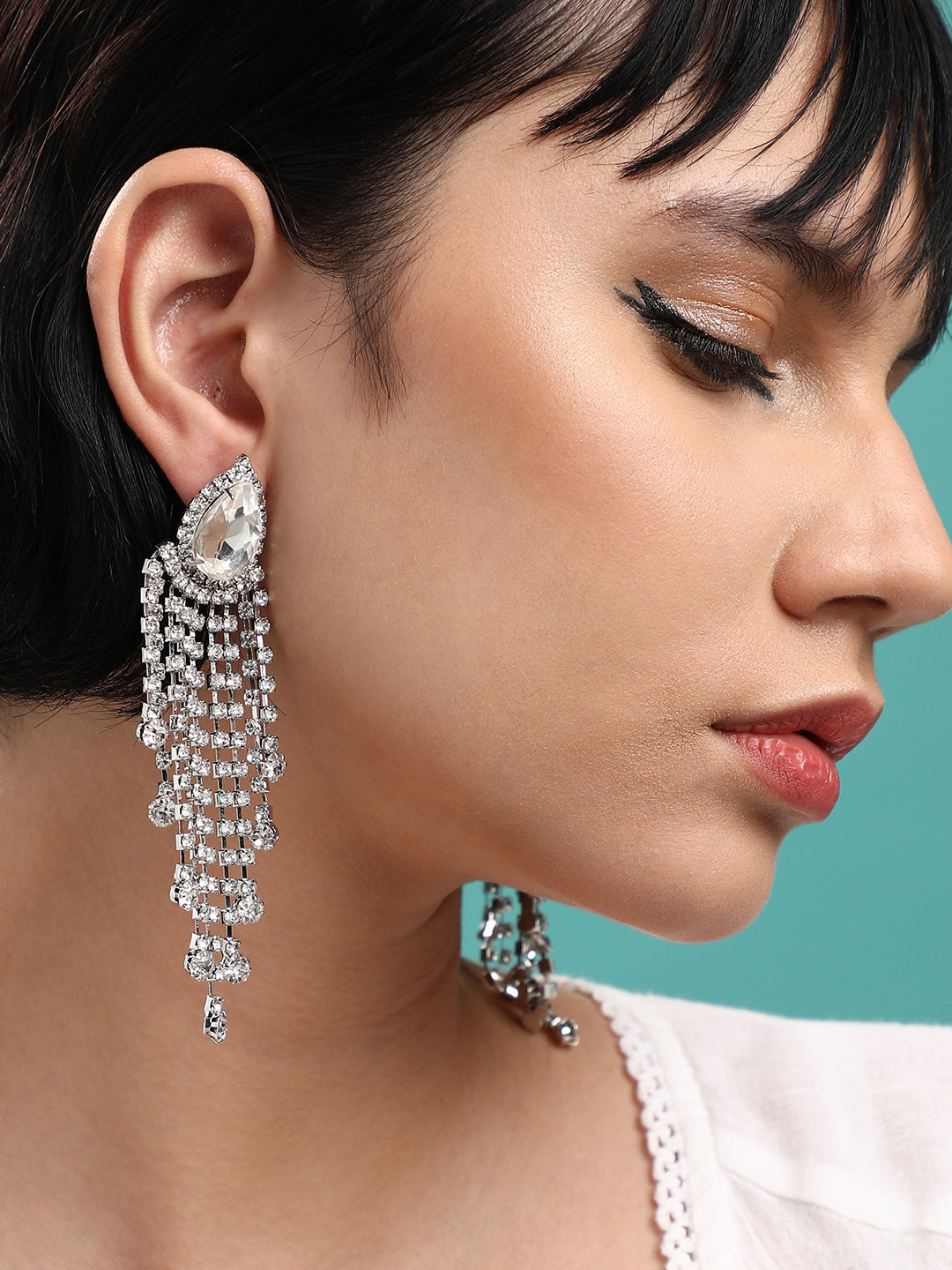 Set Of 2 Silver-Plated Contemporary Drop Earrings