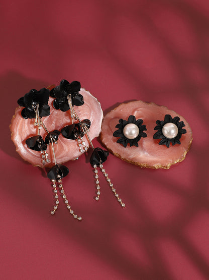 Set Of 2 Gold-Plated Contemporary Stone Studded Drop Earrings