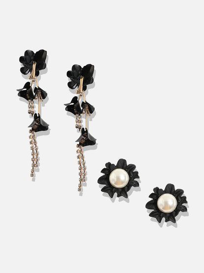 Set Of 2 Gold-Plated Contemporary Stone Studded Drop Earrings