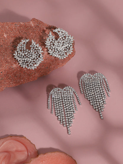 Regal Radiance Elegant Set Of 2 Silver-Plated Contemporary Drop Earrings