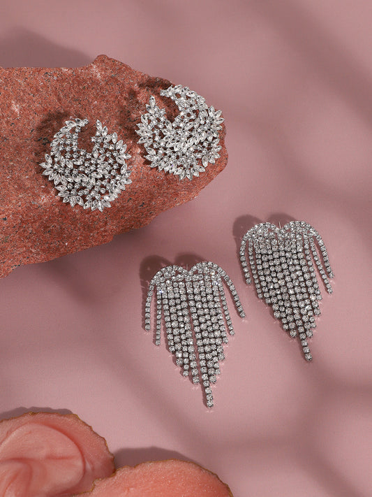 Regal Radiance Elegant Set Of 2 Silver-Plated Contemporary Drop Earrings