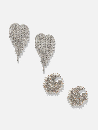 Regal Radiance Elegant Set Of 2 Silver-Plated Contemporary Drop Earrings