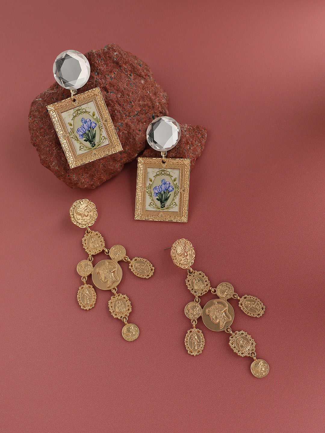 Trendy Treasures Couture Set Of 2 Gold-Plated Contemporary Drop Earrings