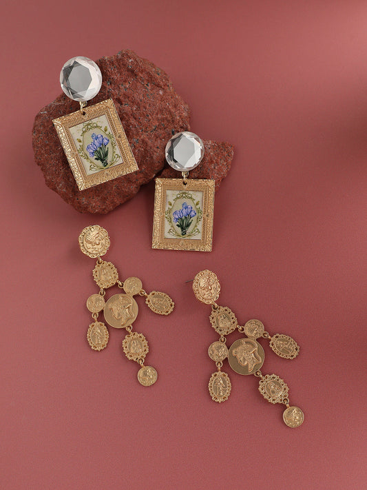 Trendy Treasures Couture Set Of 2 Gold-Plated Contemporary Drop Earrings