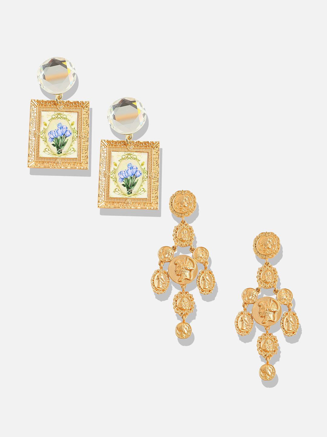 Trendy Treasures Couture Set Of 2 Gold-Plated Contemporary Drop Earrings