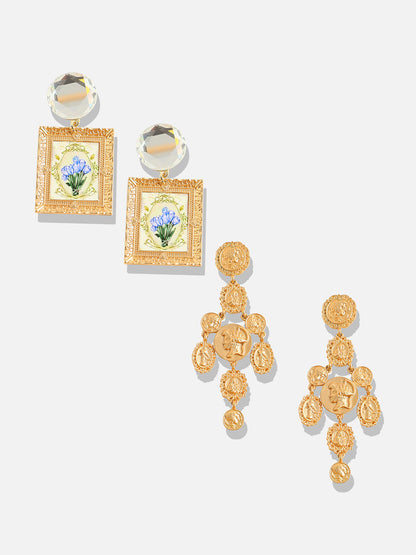 Trendy Treasures Couture Set Of 2 Gold-Plated Contemporary Drop Earrings