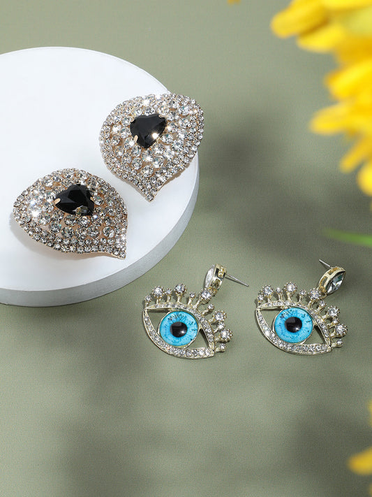 Set Of 2 Silver-Plated Contemporary Studs Earrings
