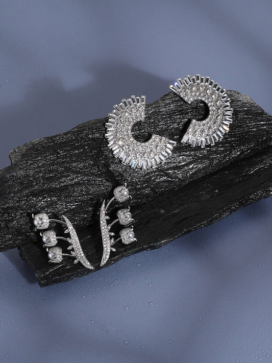 Set Of 2 Silver-Plated Contemporary Hoop Earrings