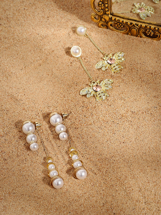 Set Of 2 Gold-Plated Contemporary Studs Earrings