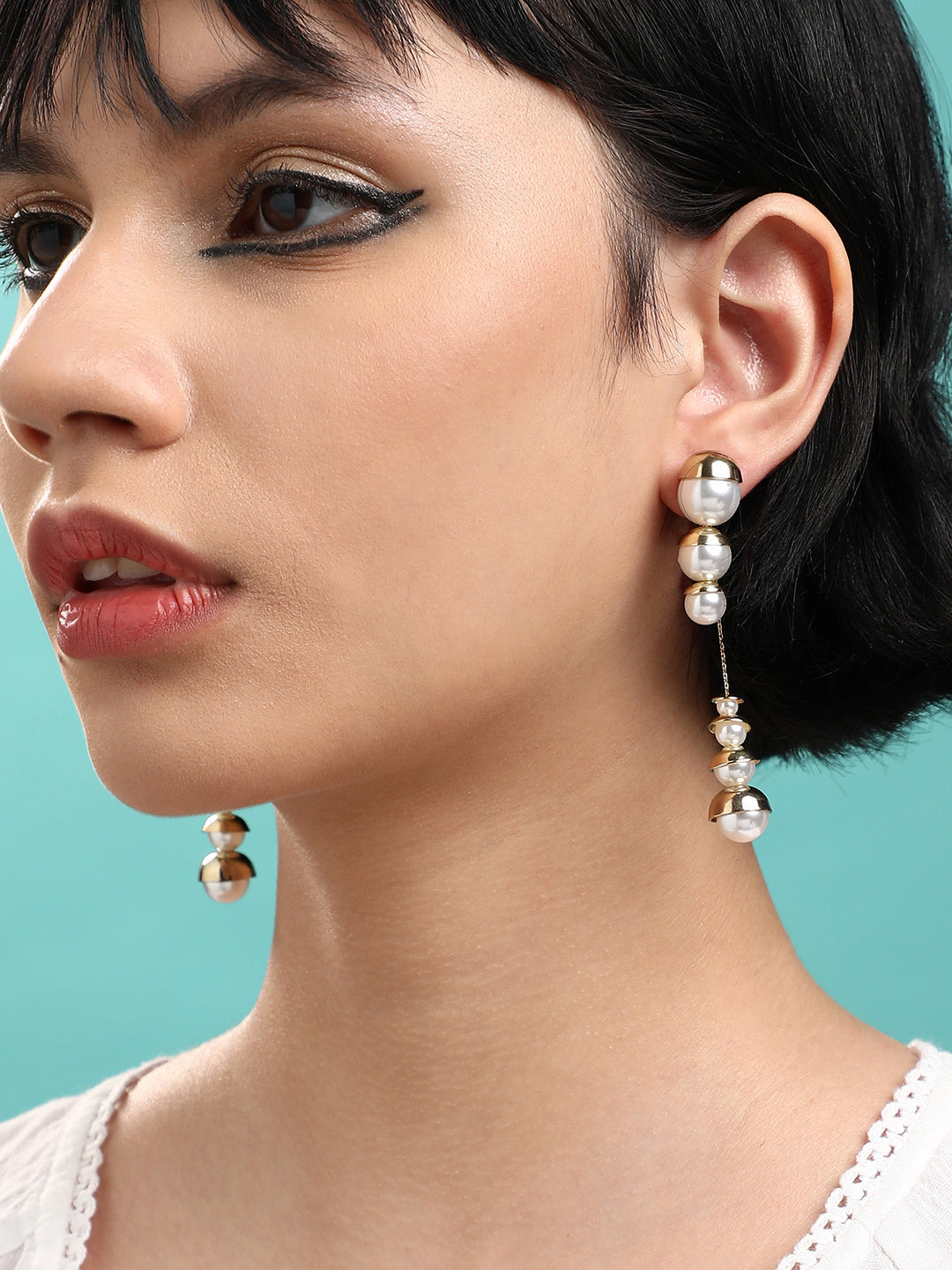 Set Of 2 Gold-Plated Contemporary Studs Earrings