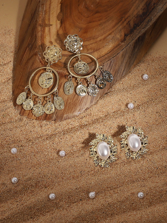 Set Of 2 Gold-Plated Contemporary Drop Earrings