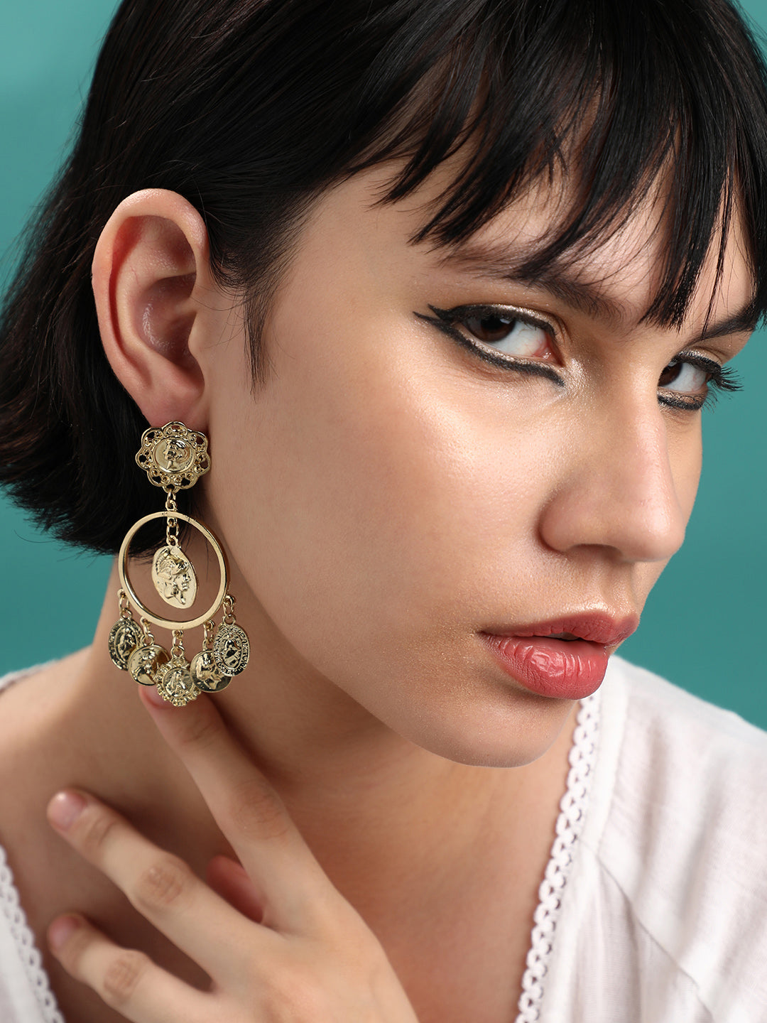 Set Of 2 Gold-Plated Contemporary Drop Earrings