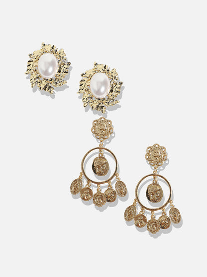 Set Of 2 Gold-Plated Contemporary Drop Earrings