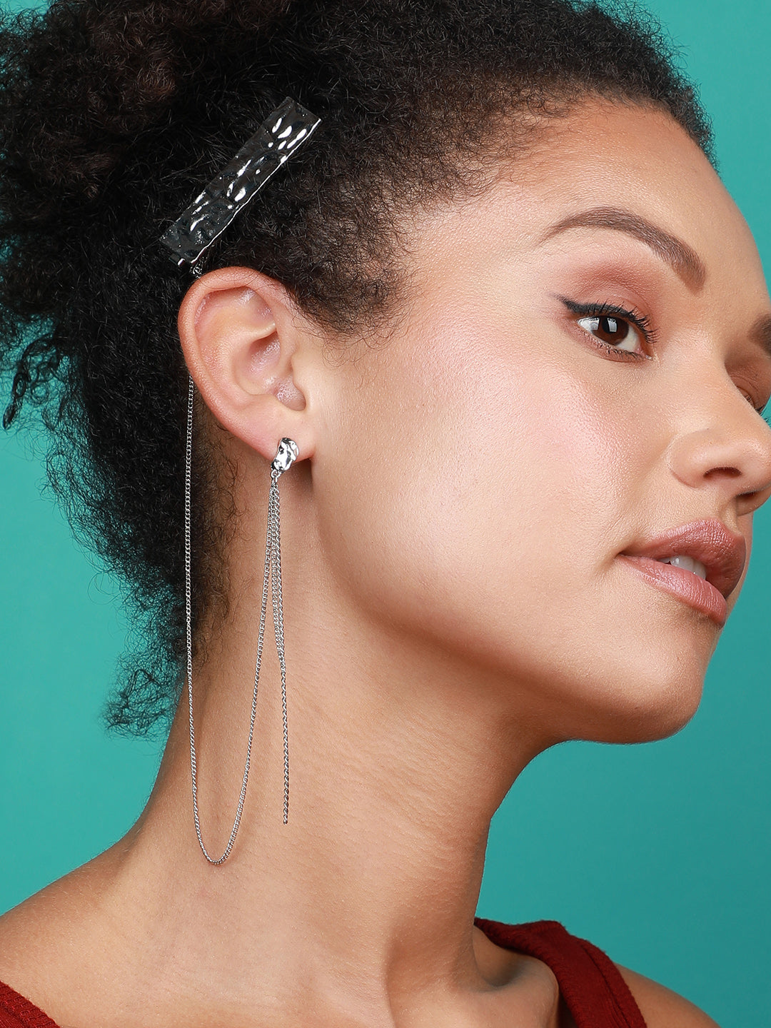 Set Of 2 Silver-Plated Contemporary Ear Cuff Earrings