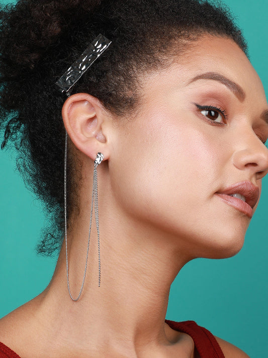 Set Of 2 Silver-Plated Contemporary Ear Cuff Earrings