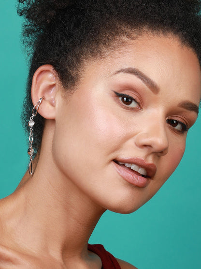 Set Of 2 Silver-Plated Contemporary Ear Cuff Earrings