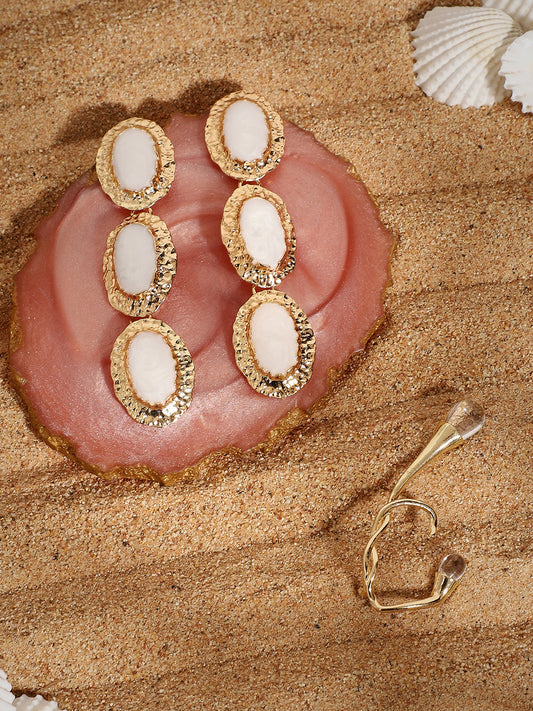 Regal Radiance Glamorous Set Of 2 Gold-Plated Contemporary Drop Earrings