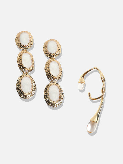 Regal Radiance Glamorous Set Of 2 Gold-Plated Contemporary Drop Earrings