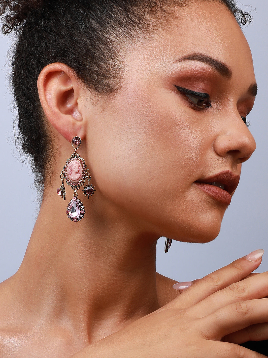 Set Of 2 Gold-Plated Contemporary Stone Studded Drop Earrings