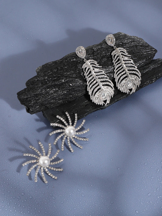 Fancy Flourish Exquisite Set Of 2 Silver-Plated Contemporary Drop Earrings