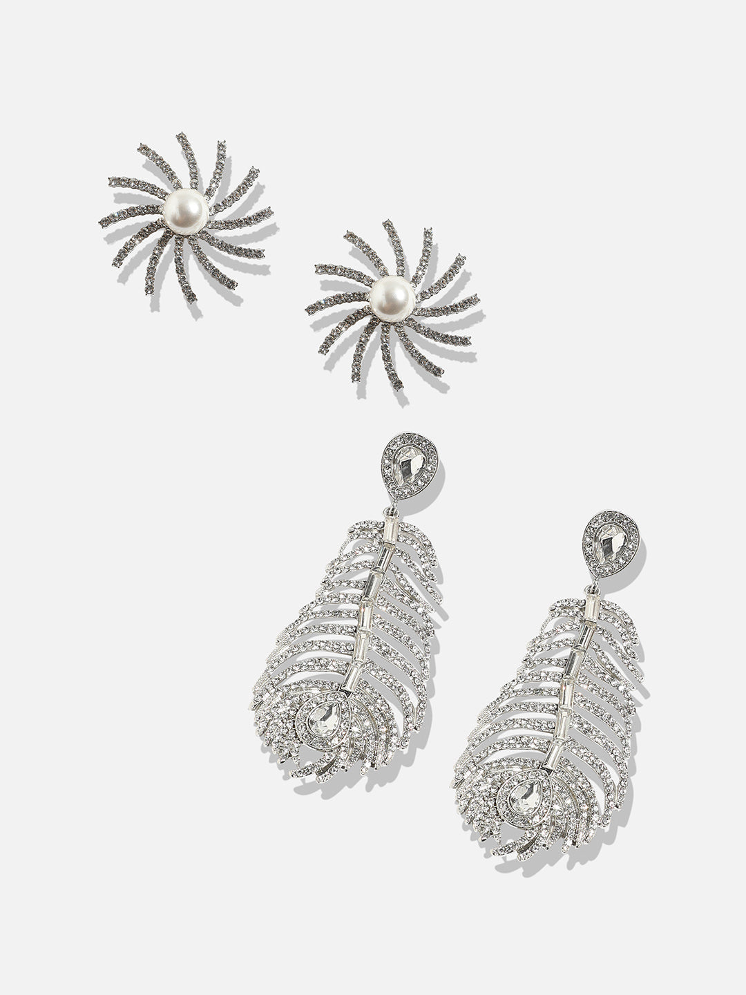 Fancy Flourish Exquisite Set Of 2 Silver-Plated Contemporary Drop Earrings