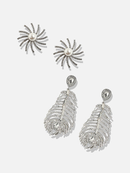 Fancy Flourish Exquisite Set Of 2 Silver-Plated Contemporary Drop Earrings