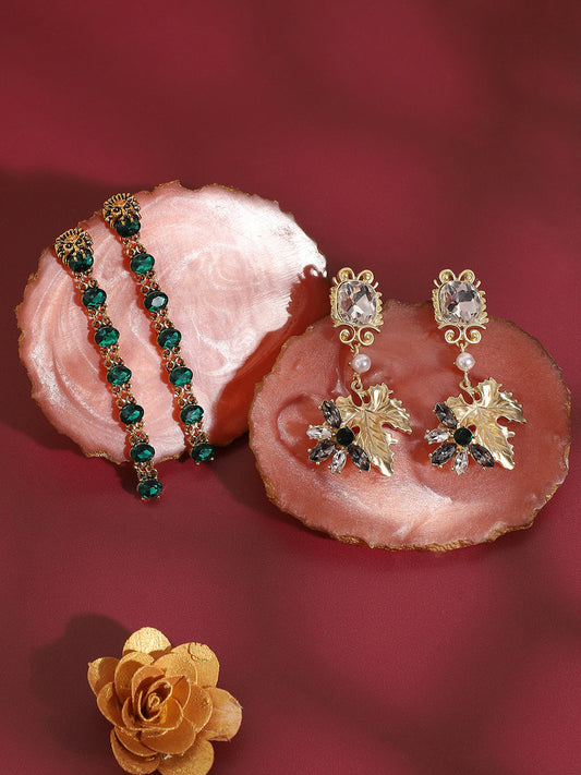 Glamour Duo Luxurious Set Of 2 Gold-Plated Contemporary Drop Earrings