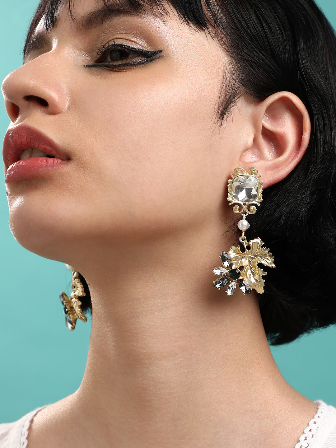 Glamour Duo Luxurious Set Of 2 Gold-Plated Contemporary Drop Earrings