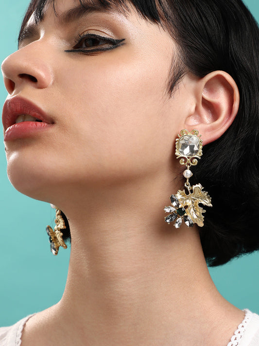 Glamour Duo Luxurious Set Of 2 Gold-Plated Contemporary Drop Earrings