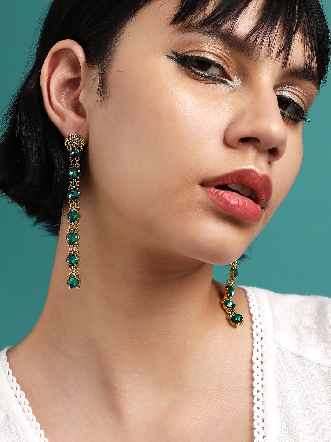 Glamour Duo Luxurious Set Of 2 Gold-Plated Contemporary Drop Earrings