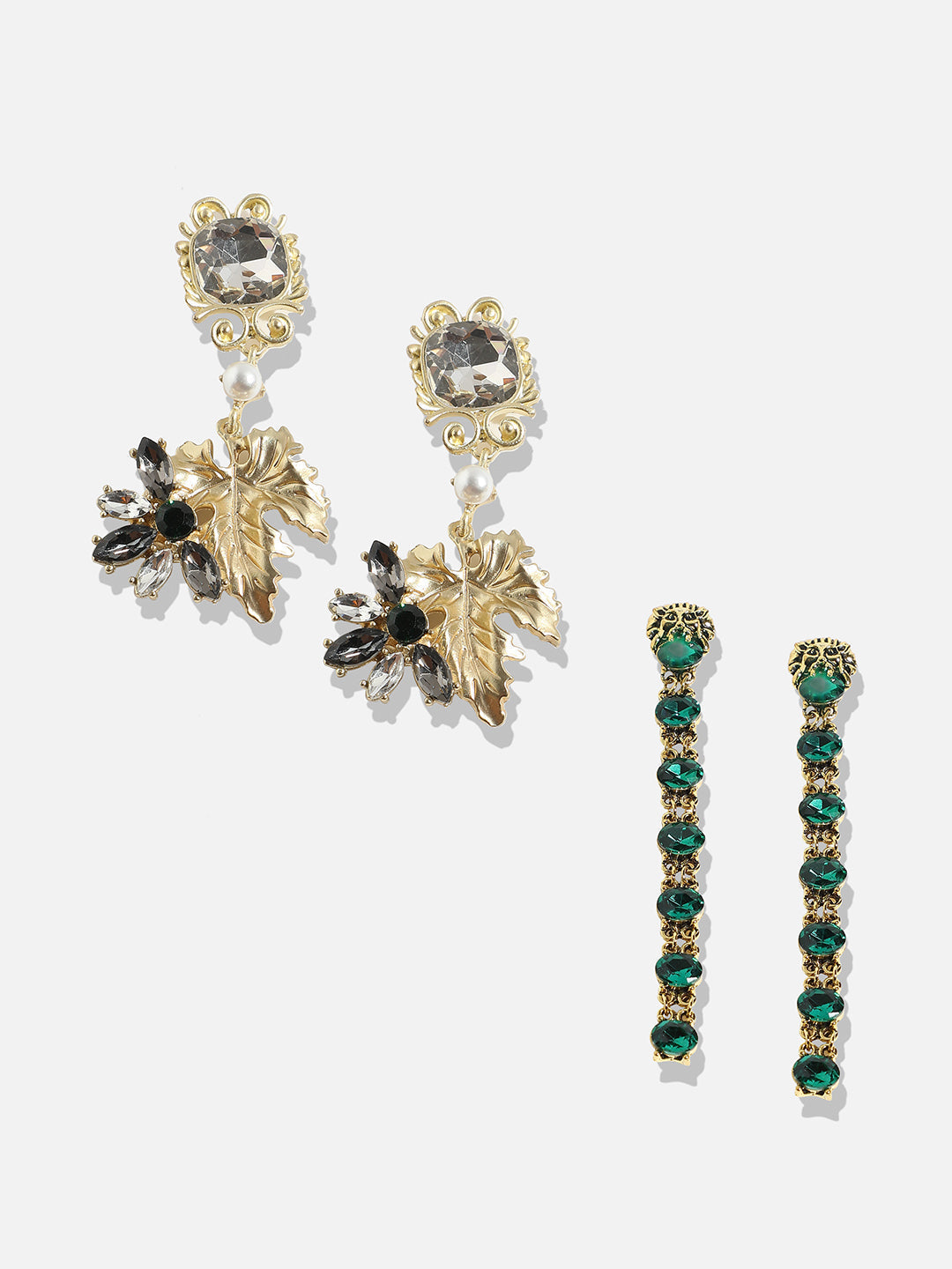 Glamour Duo Luxurious Set Of 2 Gold-Plated Contemporary Drop Earrings