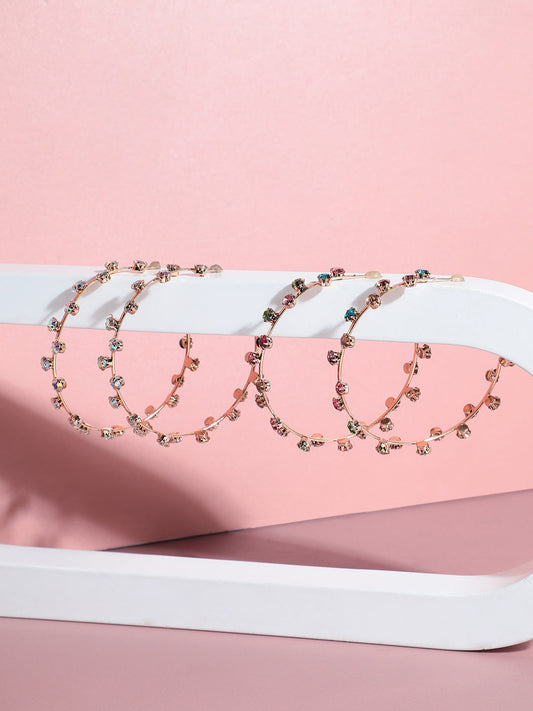 Set Of 2 Gold-Plated Circular Stone Studded Half Hoop Earrings