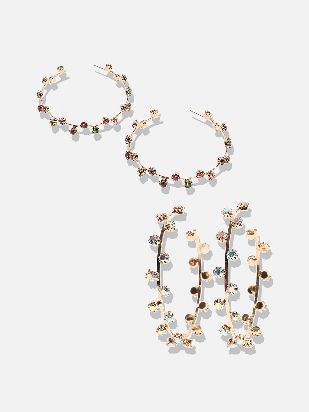 Set Of 2 Gold-Plated Circular Stone Studded Half Hoop Earrings