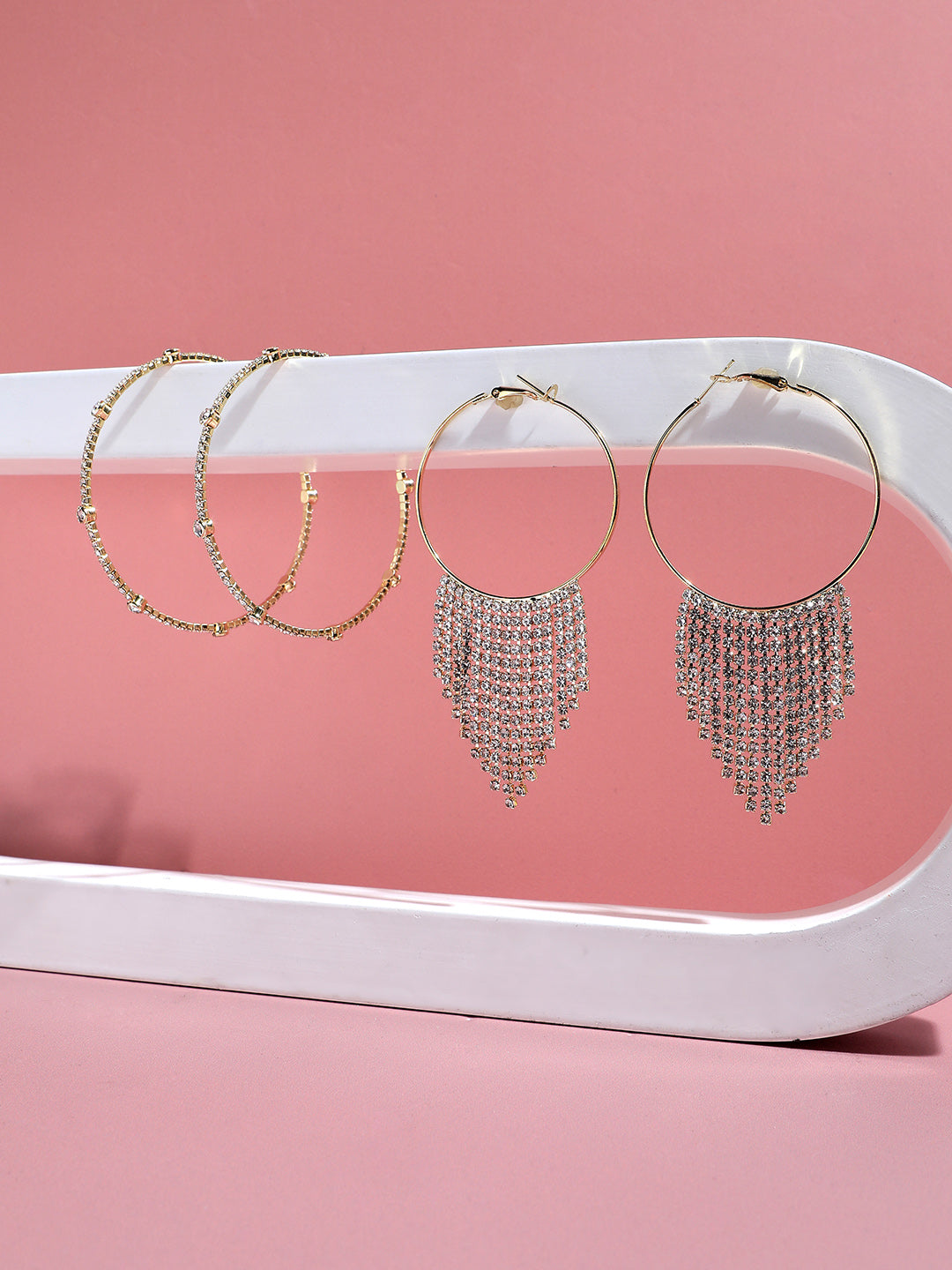 Set Of 2 Gold-Plated Contemporary Hoop Earrings