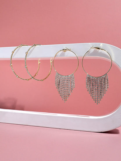 Set Of 2 Gold-Plated Contemporary Hoop Earrings