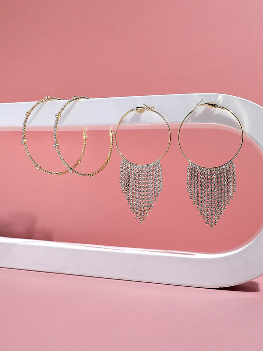 Set Of 2 Gold-Plated Contemporary Hoop Earrings