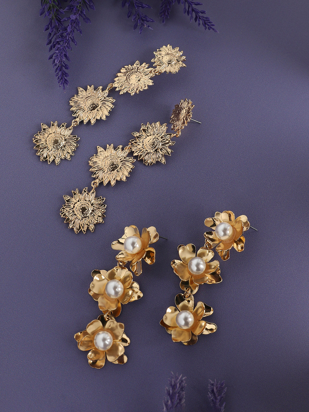 Set Of 2 Gold-Plated Contemporary Beaded Drop Earrings