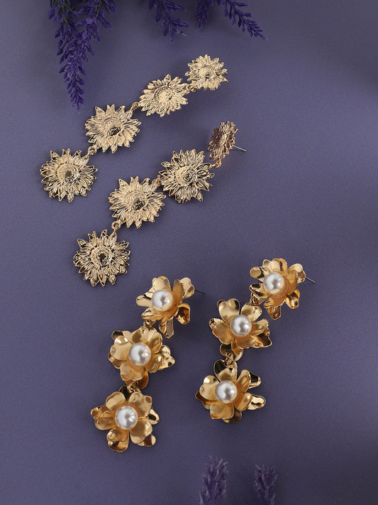 Set Of 2 Gold-Plated Contemporary Beaded Drop Earrings