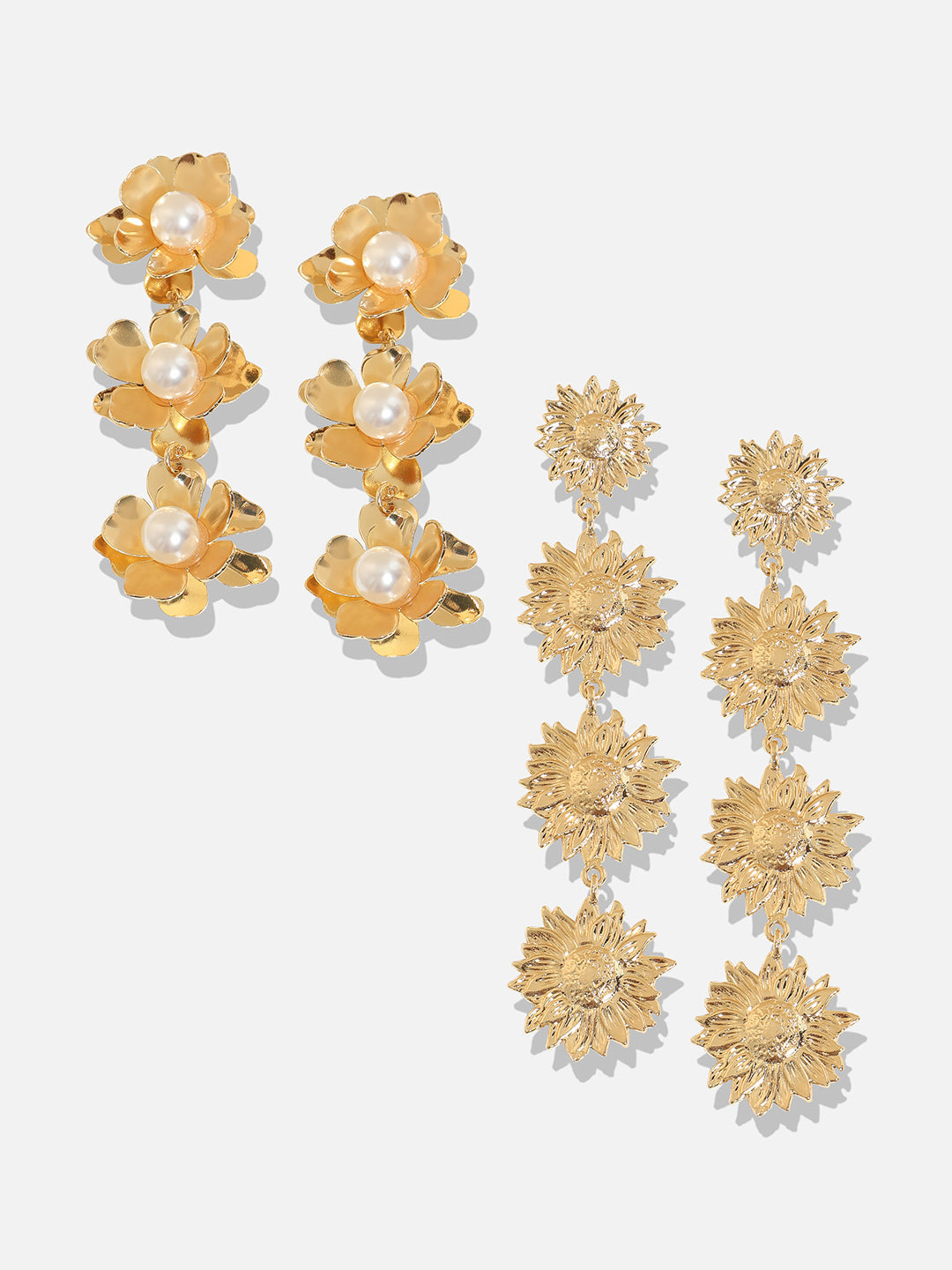 Set Of 2 Gold-Plated Contemporary Beaded Drop Earrings