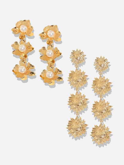 Set Of 2 Gold-Plated Contemporary Beaded Drop Earrings