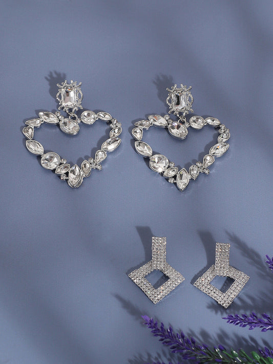 Radiant Reflections Fancy Set Of 2 Silver-Plated Contemporary Drop Earrings