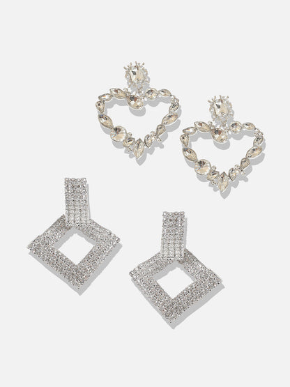 Radiant Reflections Fancy Set Of 2 Silver-Plated Contemporary Drop Earrings