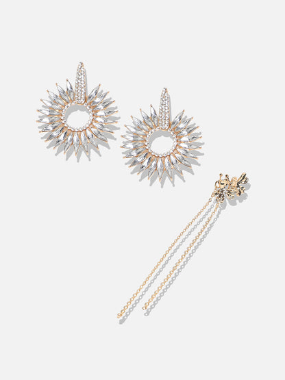 Set Of 2 Gold-Plated Contemporary Drop Earrings